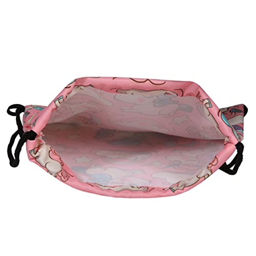 OUNONA Praktischer Kordelzug Rucksack für Mädchen Einhorn Design Verstellbare Schulterriemen Sporttasche für Schule Freizeit und Ausflüge Polyester Große Öffnung für Einfachen Zugriff von OUNONA