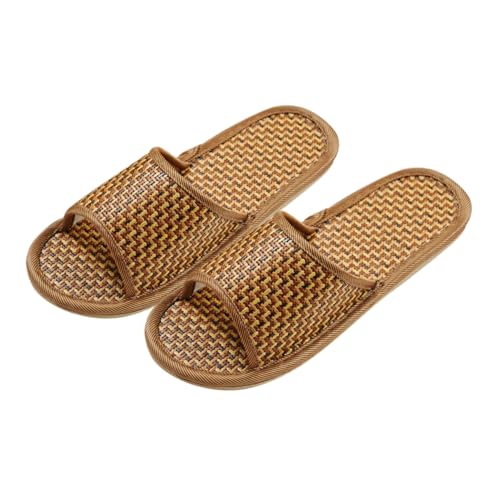 OUNONA Rattan Geflochtene Hausschuhe Damen Sommer Cool Atmungsaktiv Rutschfest Plateau Sandalen Für Zuhause Leicht Braun Fußlänge von OUNONA