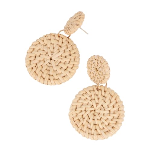 OUNONA Rattan Ohrringe Damen Handmade Holz Ohrhänger Leicht Geflochtene Ohrstecker Umweltfreundlich Weiß Boho Schmuck Accessoire Elegant und Langlebig von OUNONA