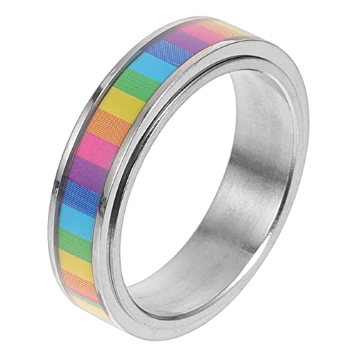 OUNONA Regenbogenring aus Edelstahl Silber Stilvoller Lgbtq Schmuck mit Glatter Oberfläche Langlebig Modisch Angenehm zu Tragen für Pride Partys und Besondere Anlässe von OUNONA