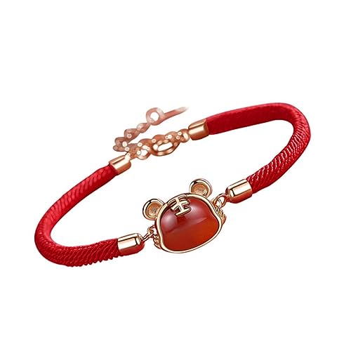 OUNONA Reines Silber Armband mit Rotem Geflochtenem Seil Verstellbar Tiger Anhänger Schutz und Glückssymbol Traditionelles für Familie und Freunde zum Chinesischen Neujahr von OUNONA