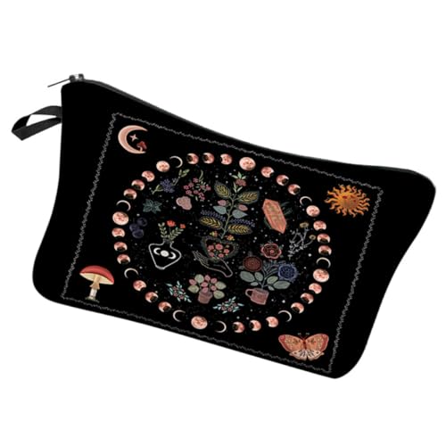 OUNONA Reise Kosmetiktasche mit Mondphasen und Blumenmuster Tragbare Make Up Tasche für Damen Multifunktionale Toilettentasche für Kosmetik und Kleine Gegenstände für Reisen und von OUNONA