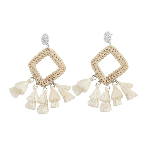 OUNONA Retro Bohemian Stil Ohrhänger mit Raffia Quaste Leichtes Langlebiges Design Weiß Damen Schmuck für Alltag und Charmanter Ohrschmuck mit Kreativem Flair von OUNONA