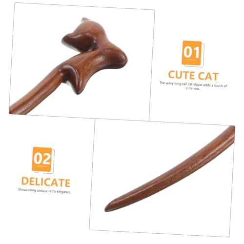 OUNONA Retro Chinesischer Haarstab aus Massivem Goldfaden Sandelholz Geschnitzte Katzenform mit Welligem Langem Langlebiges Holzhaarzubehör für Frauen und Mädchen Vielseitiges Vintage von OUNONA