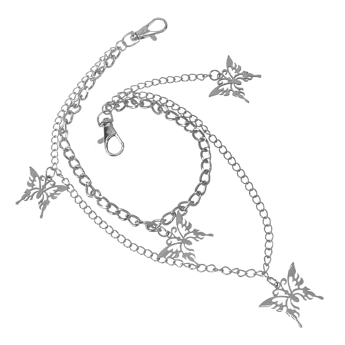 OUNONA Retro Unisex Hosenkette mit Doppellagiger Schmetterlingskette Dekorative Metall hosenkette für Damen und Herren Vielseitige Jeans Stoffhosen gürtelkette Western Stil Silberfarben von OUNONA