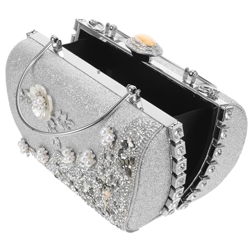 OUNONA Rhinestone Abendtasche mit Perlen und Kristallverzierung Stilvolle Clutch für Frauen Kompakte Handtasche für Hochzeit Cocktailparty Abendveranstaltung Silberfarben Luxuriöses von OUNONA