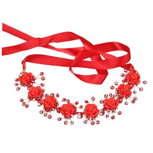 OUNONA Rotes Braut Blumenhaarreif aus Polymer Clay Leichter Haarschmuck mit Dekorativen Kristallblumen Festlicher Kopfschmuck für Hochzeit Party Karneval und Fotoshootings von OUNONA
