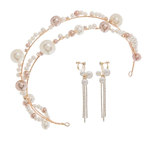 OUNONA Runde-perlen-stirnband-ohrclip-schmuckset Party-hochzeit-goldfarben-leicht-tragbar-dekorativ von OUNONA