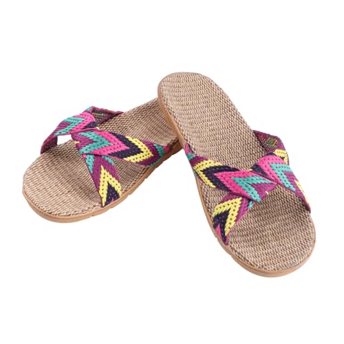 OUNONA Rutschfeste Sommer Hausschuhe mit Leinenoberfläche Leicht und Angenehm für Damen und Herren Komfortable Indoor Slippers für Zuhause und Gäste Farbe Violett von OUNONA