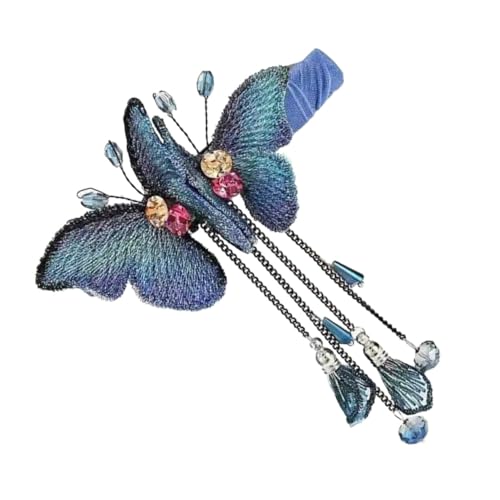 OUNONA Schöne Schmetterling Haarspange mit Strass und Traumhaftem Tassel Haarschmuck für Damen und Mädchen Festliche Barrette für Hochzeit Party Alltag Langlebiges Stoff Strassmaterial von OUNONA