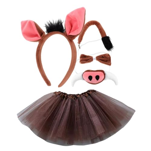 OUNONA Schwein Kostüm mit Flexiblem Schweinekopf Haarreif Weichem Nasen und Accessoire Tüllrock für Halloween Party Karneval und Fasching von OUNONA