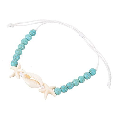 OUNONA Shell Armband für Damen Verstellbare Handgefertigte Kette Natürlichen Muscheln und Blauen Perlen Modisches Zartes Schmuckstück für Einzigartiges Design für Glück und von OUNONA
