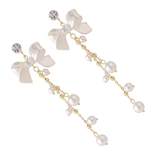 OUNONA Silber Ohrstecker Damen Ohrringe Bowknot Perlen Ohrhänger Alloy Dangle Schmuck Elegant für Party Alltag von OUNONA