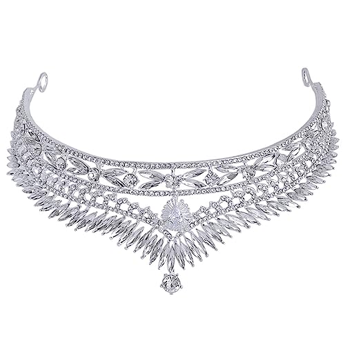 OUNONA Silberne Barock Wasser Krone Damen Brautschmuck Hochzeits Haar Accessoire mit Funkelnden Strasssteinen Leichtes und Stirnband für Geburtstag Party und Braut Frisur von OUNONA