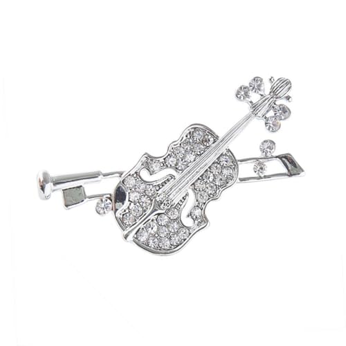 OUNONA Silberne Violine Brosche mit Funkelnden Strasssteinen Zarte Anstecknadel für Damen und Mädchen Eleganter Schmuck für Kleider Taschen Hüte und Schals von OUNONA