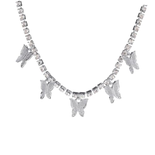 OUNONA Single Layer Schmetterlings Choker Halskette mit Funkelnden Strasssteinen Legierung Zarte Clavicle Kette für Damen Modischer Schmuck für Party und Alltag von OUNONA