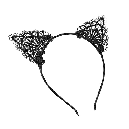 OUNONA Spitzen Haarreif mit Katzenohren Schwarzes Spitzen Design Damen Haarband für Weihnachts und Kostümparty Verstellbar Modisches Accessoire für Karneval und Cosplay von OUNONA