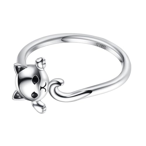 OUNONA Sterling Silber Damen Ring Offener Verstellbarer Katzenring mit Kreativem Design und Modischem Tiermotiv Hautfreundlich für Mädchen Schmuck von OUNONA