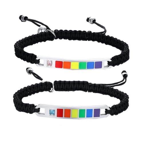 OUNONA Titanstahl Zirkonia Armband Verstellbare Nylonbänder Handgewebte Regenbogenfarben Langlebige Liebesarmbänder für Damen und Herren Partneraccessoires von OUNONA