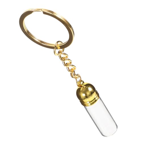 OUNONA Transparente Glasflasche Schlüsselanhänger Mittelgroß mit Goldenem Deckel Vielseitiger Anhänger für Parfüm Ätherische Öle als Wunschflasche oder Taschenanhänger Hochwertiges von OUNONA