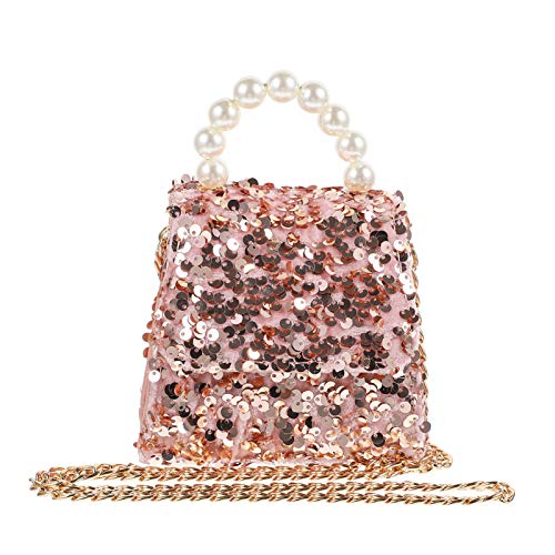 OUNONA Umhängetasche Kinder Mädchen Pailletten Kleiner Schultertasche mit Perlgriff für Schmuck Snacks Lippenstift von OUNONA