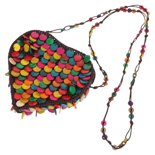 OUNONA Umhängetasche aus Kokosnussschale: Schultertasche mit Perlen - Boho Ethno Sling Handtasche - Münzbörse - Handy- und Kopfhörertasche von OUNONA