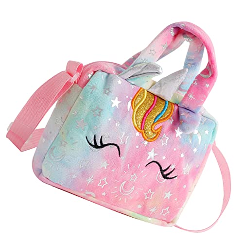 OUNONA Einhorn-Tasche Für Mädchen Cartoon-umhängetasche Plüsch-Tasche Mit Einhorn-Muster Tragbare Kindertasche Süße Umhängetasche Für Junge Mädchen von OUNONA
