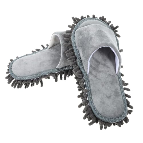 OUNONA Unisex Mop Hausschuhe mit Rutschfester Chenille Sohle Waschbare Reinigungs Pantoffeln für Hausputz und Kalte Monate Graue Offene Zehen Komfortabel und Langlebig von OUNONA