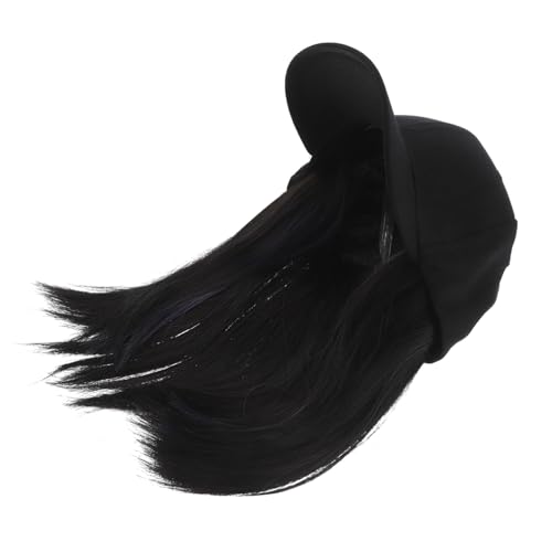 OUNONA Verstellbare Damen Baseballcap mit Integriertem Realistischem Haar in Natur Schwarz und Rauchblau Ohrhängende Perücke Stylischer Schnitt für Trendbewusste Frauen von OUNONA