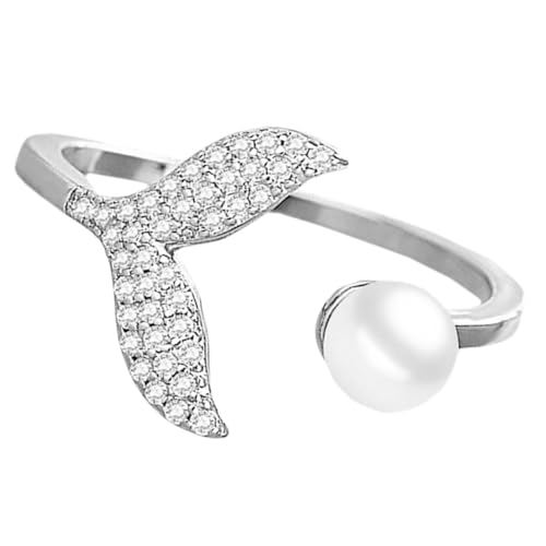 OUNONA Verstellbarer Meerjungfrau Ring Damen Schmuck Offener Fingerring mit Perle Modisches Accessoire für Geburtstag Alltag Stilvolle Damenringe Weißgold von OUNONA