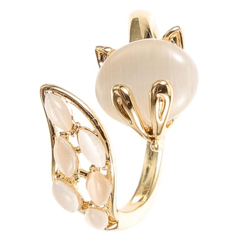 OUNONA Verstellbarer Offener Katzenaugen Fuchsring mit Strasssteinen Modischer Tier Ring für Damen und Mädchen Vielseitiger Schmuckaccessoire von OUNONA