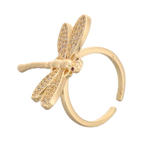 OUNONA Verstellbarer Offener Libellenring mit Goldbeschichtung und Funkelnden Zirkonia Damen Schmuck für Hochzeit Party und Alltag Einzigartiges Design Langlebig und Modisch von OUNONA