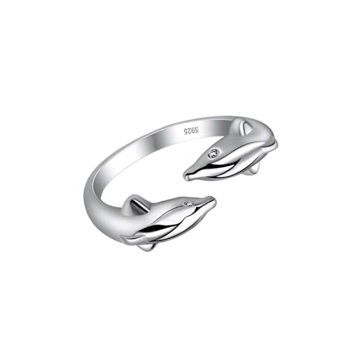 OUNONA Verstellbarer Silber Ring Offenes Design Delfin Motiv Modischer Fingerschmuck Für Damen Und Festliche Anlässe von OUNONA