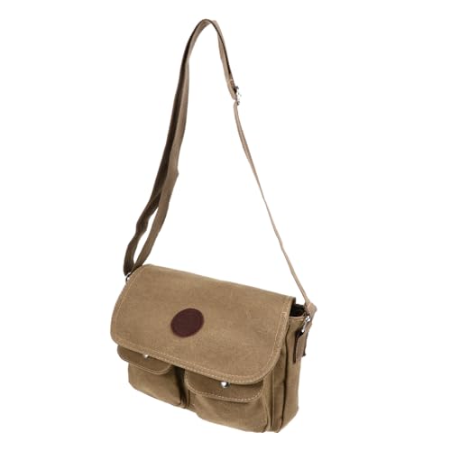 OUNONA Vintage Canvas Schultertasche Herren Wasserabweisend Leicht Große Kapazität Umhängetasche Arbeit Business Reise Organizer Tasche Khaki von OUNONA