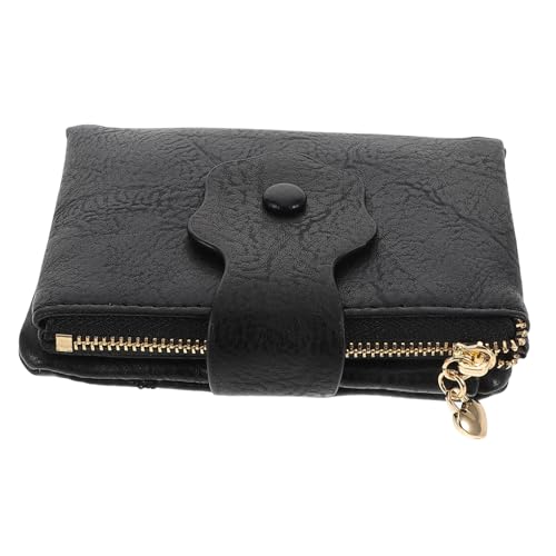 OUNONA Vintage Damen Kartenetui Trifold Portemonnaie mit Reißverschluss Langlebiges PU Material Modisches Blumenmuster Kompakt und Vielseitig Praktische Geldbörse für Frauen Schwarz von OUNONA