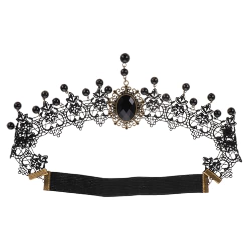 OUNONA Gothic Lace Stirnband Für Halloween Vintage Kopfschmuck Mit Quasten Vampir-inspiriertes Headdress Für Kostümpartys Schwarze Choker-halskette Mit Spitze Für Dunkle Themen Und Masker von OUNONA