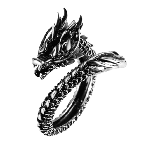 OUNONA Vintage Herrenring Dragon Design Retro Stil Offener Siegelring Modischer Ethno schmuck Robust und Auffällig für Alltag und Festlichkeiten von OUNONA