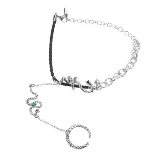 OUNONA Vintage Snake Schmuck für Damen Asymmetrisches Armband mit Integriertem Ring Leichte Handkette im Punk Stil Verstellbar Eleganter Armschmuck für Party und Alltag von OUNONA