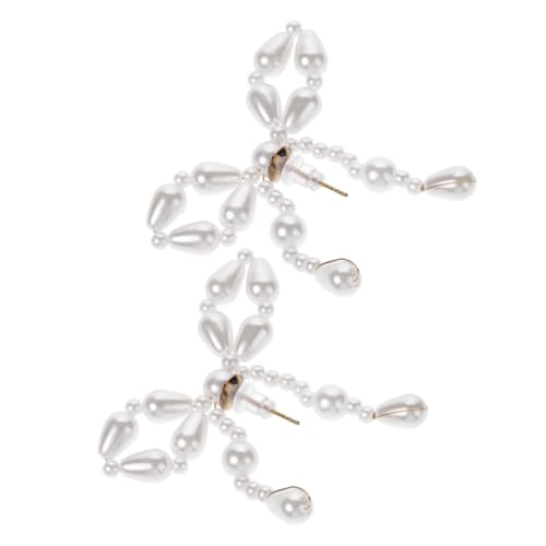 OUNONA Vintage inspirierte Schleifenohrringe mit Realistischen Kunstperlen Handgefertigte Dangle ohrringe für Damen und Mädchen Romantisches Design für Hochzeit Party und Alltag Zarter von OUNONA