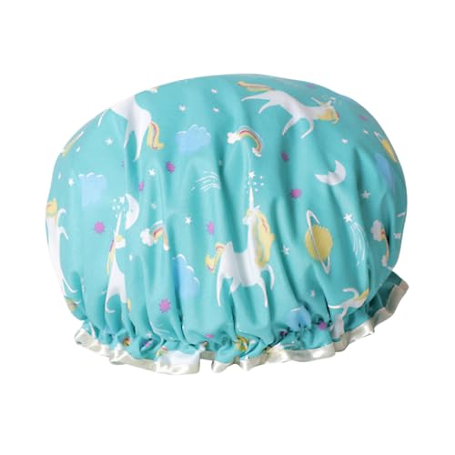 OUNONA Duschhut Badehut Küchenhut Dot Duschmütze Doppelte Schicht Für Damen Blaues Einhorn Design Schützt Haar Beim Duschen Kochen Spa von OUNONA
