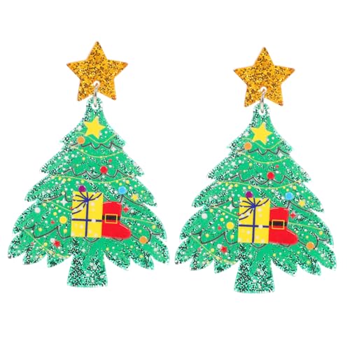 OUNONA Weihnachtsbaum Ohrringe Grün Acryl Stern Dangle Ohrschmuck Festliche Party Schmuck Damen Weihnachtsfeier Accessoire Holiday Party Earrings von OUNONA