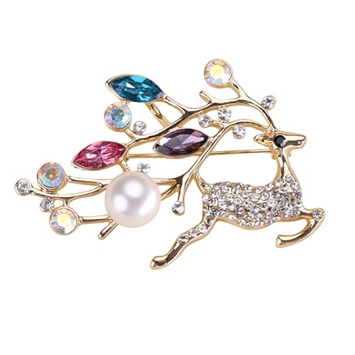 OUNONA Weihnachtsdekor Brosche mit Hirschmotiv Perlen für Frauen Anstecknadel für Festliche Anlässe Hochzeiten und Partys von OUNONA