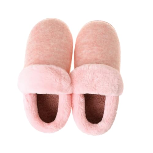 OUNONA Winter Damen Hausschuhe Plüsch Slipper mit Dicker Sohle und Fersenumschlag Rutschfest Warm und Gemütlich für Indoor Wohnzimmer Schlafzimmer von OUNONA