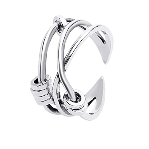 OUNONA Zappeln Angstring mit Perlen Geometrischer Knuckle Ring für Frauen Verstellbarer Fingerring Stress Schmuck mit Drehperlen für Besondere von OUNONA
