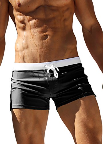 OUO Herren Badehosen Badeshorts Schwimmhose Wassersport Kurze Hose Schwarz-L von OUO