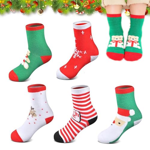 OUOQI 5 Paar Kinder Weihnachtssocken,Weihnachts Cartoon Muster Socken,Weihnachtssocken,Weihnachtssocken Baumwolle,Weihnachten Socke Kinder,Weihnachtsgeschenke für Kinder (M) von OUOQI