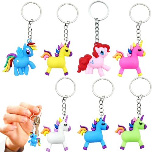 OUOQI 7pcs Unicorn Schlüsselanhänger,Einhorn Schlüsselanhänger aus Gummi,Schlüsselanhänger Einhorn,Schlüsselanhänger Regenbogen Einhorn,Unicorn Schlüsselbund Anhänger,Für Kinder Einhorn Geschenk von OUOQI