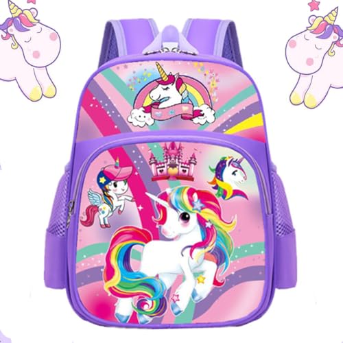 OUOQI Rucksack Einhorn,Kinderrucksack Mädchen,Cartoon Druck Schultasche,Kinderrucksack Tagespflegetasche,Schultasche,Kinder Rucksack,kindergarten Rucksack für Mädchen,Lila Rucksack von OUOQI