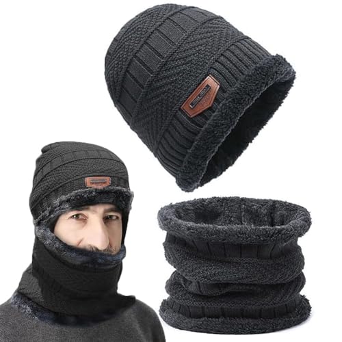 OUOQI Winter Warm Beanie Mütze,Beanie Mütze und Loop Schlauchschal mit Fleecefutter,Wintermütze und Loop Schal,Wintermütze und Schal-Set,Winter Beanie Hut Schal von OUOQI