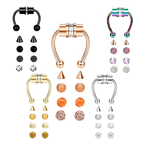 OUOULAJY Magnetische Fake Septum Nasenringe Hoop Hufeisen für Frauen Xiangbala Silber Silber Shambhala Ball, 1.2x8x3 mm, Polyester von OUOULAJY